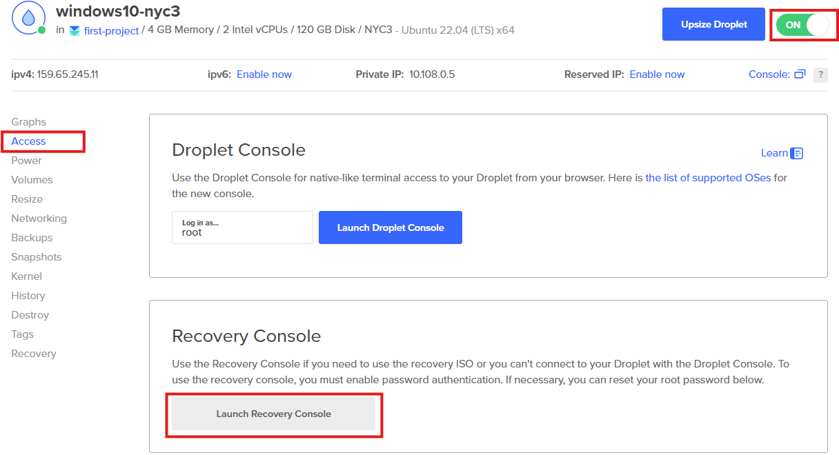 launch recovery console