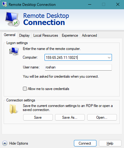 login using rdp